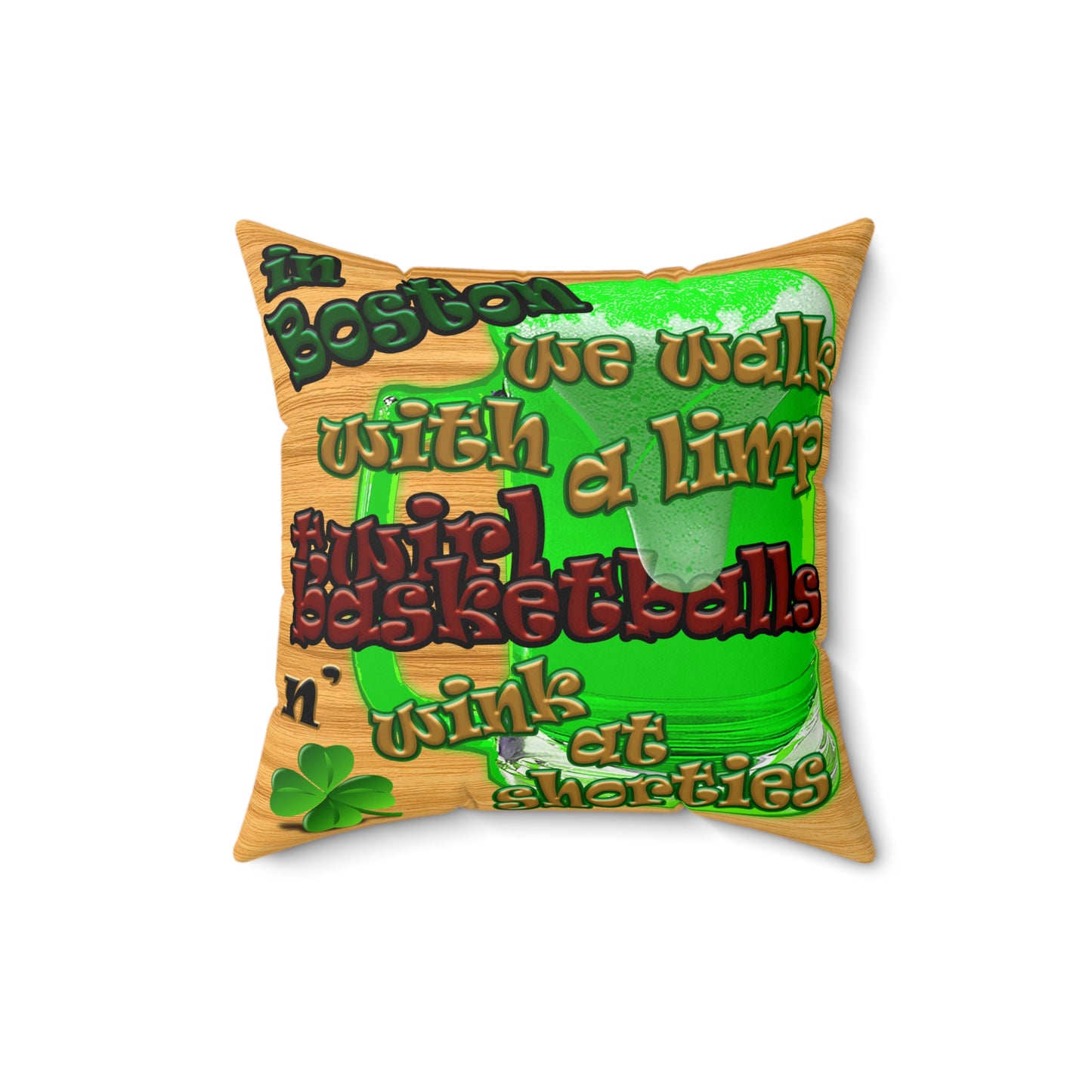 celtics logo - Spun Polyester Square Pillow - (butterscotch wood finish)