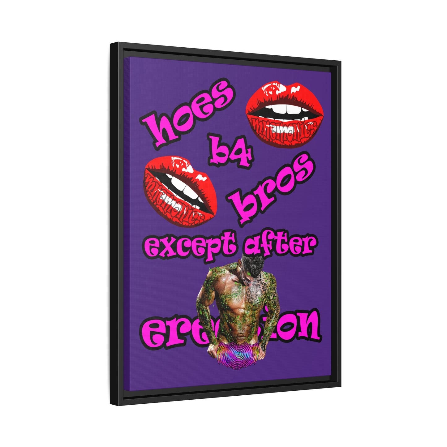 hoes b4 bros - framed canvas art (purple)