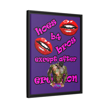 hoes b4 bros - framed canvas art (purple)