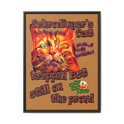 schrodinger's cat - framed canvas art (light brown)