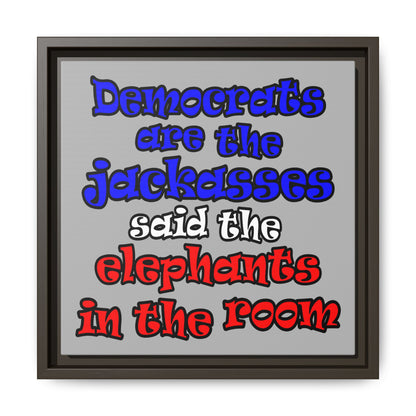 donkeys and elephants - framed canvas art (light grey)