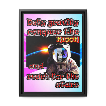 defy conquer reach - framed canvas art (light blue-pink wave)