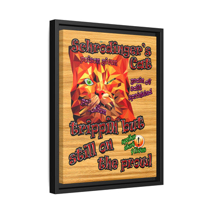 schrodinger's cat - framed canvas art (butterscotch wood finish)