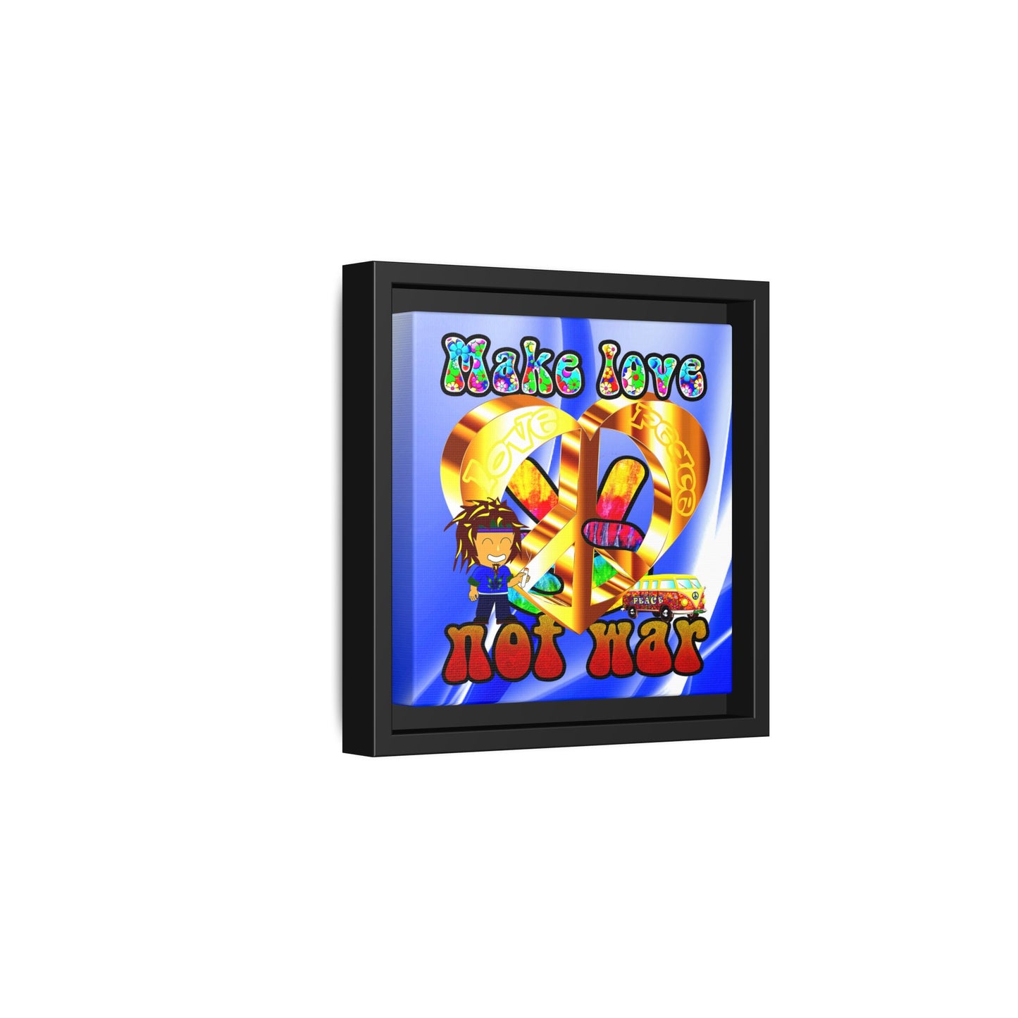 love peace - framed canvas art (blue-white wave)