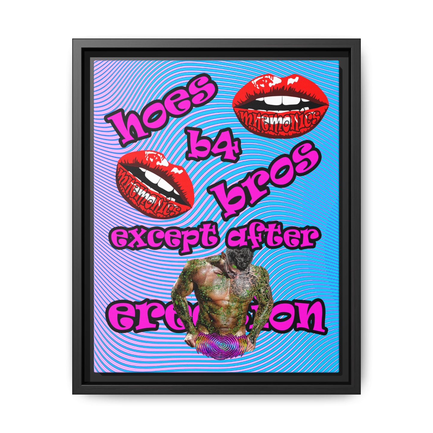 hoes b4 bros - framed canvas art (light blue-purple wave)