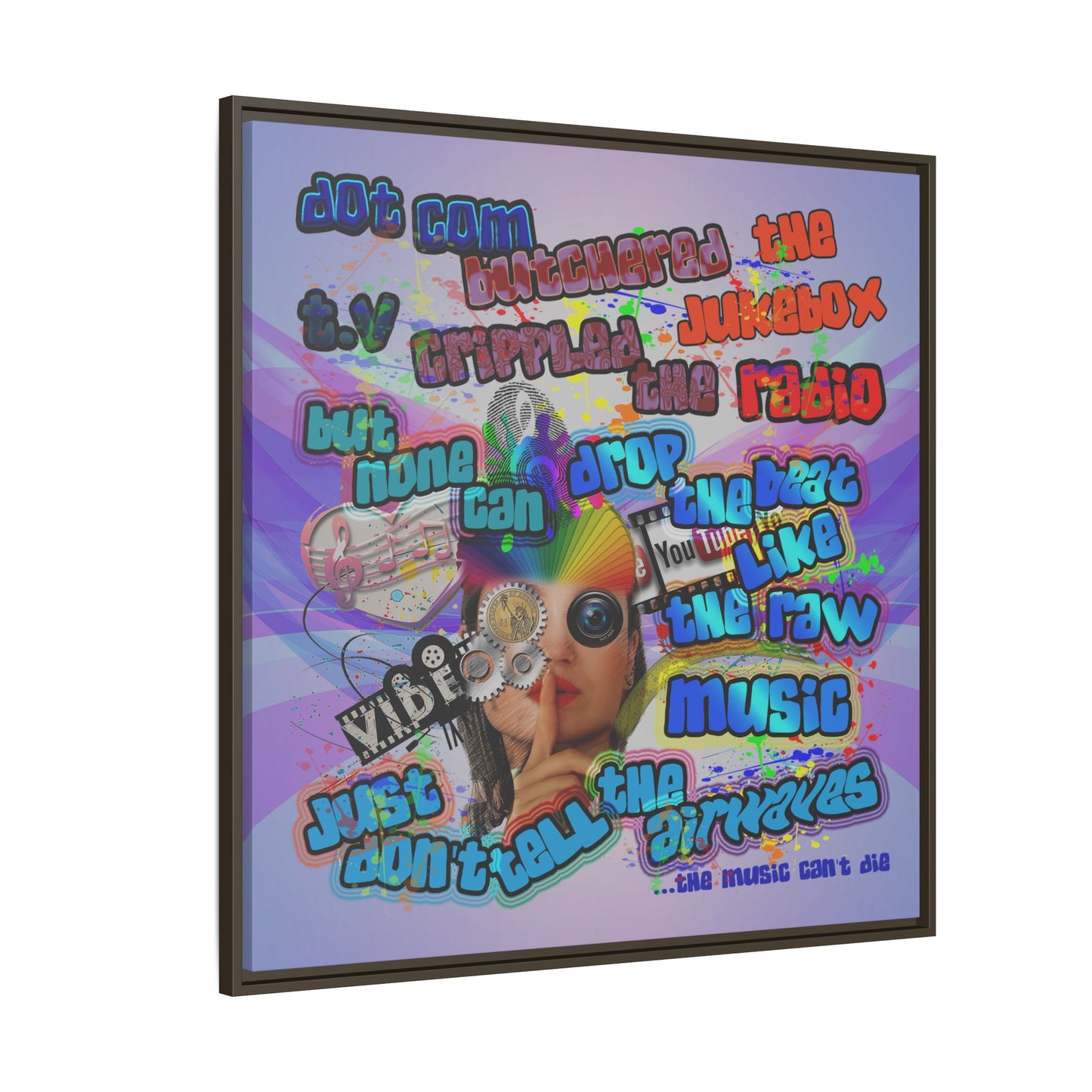 drop the beat - framed canvas art (light blue-pink wave)