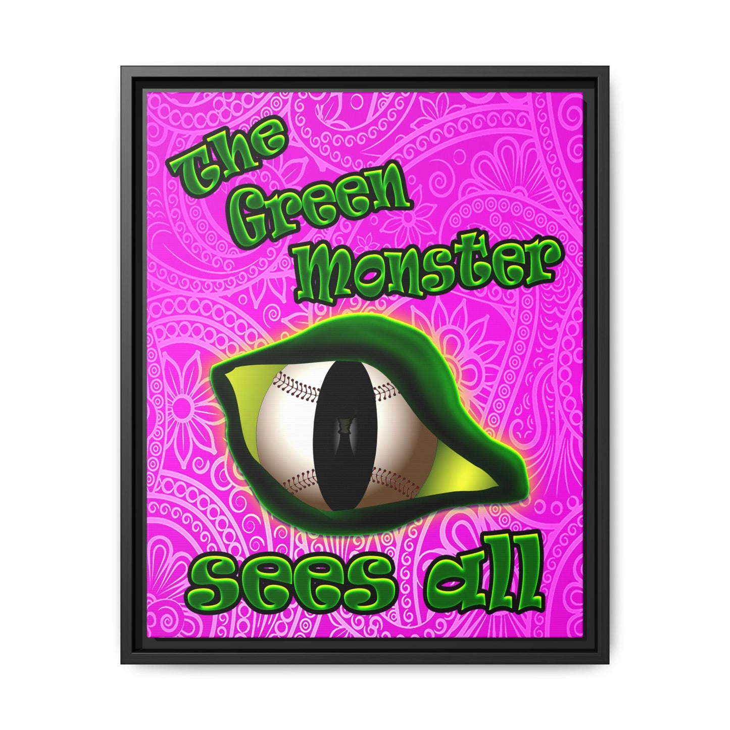 green monster - framed canvas art (pink swirl)