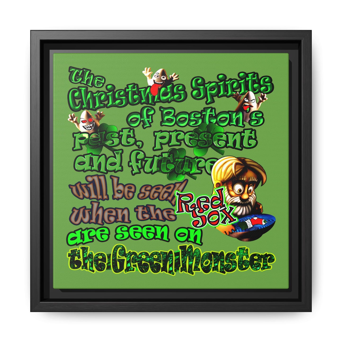 christmas spirits of boston - framed canvas art (green)