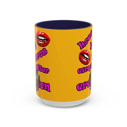 hoes b4 bros - Accent Mug (yellow)