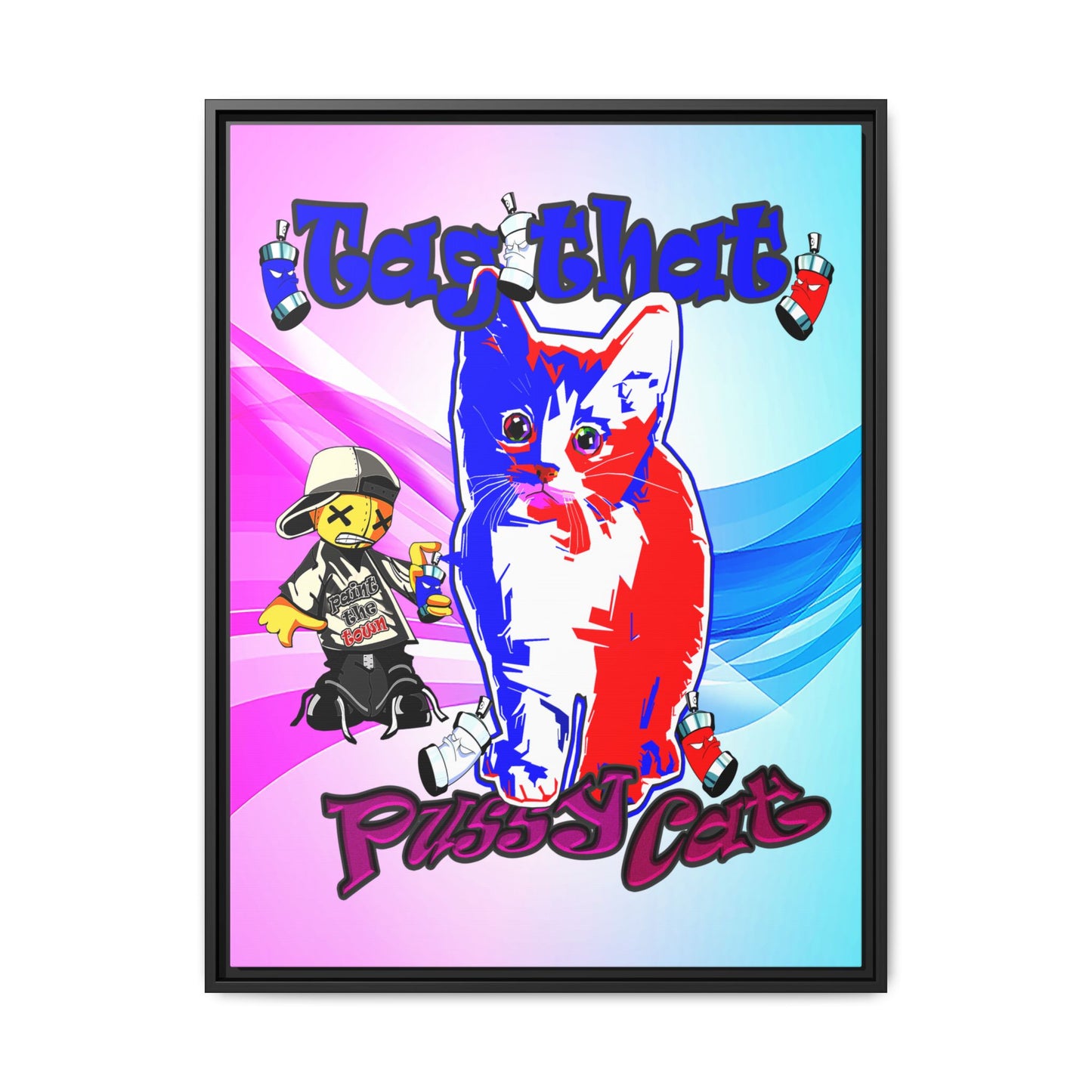 tag that - framed canvas art (light blue-pink wave)