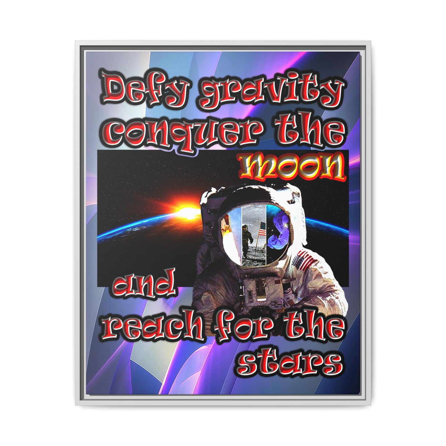 defy conquer reach - framed canvas art (grey-pink wave)