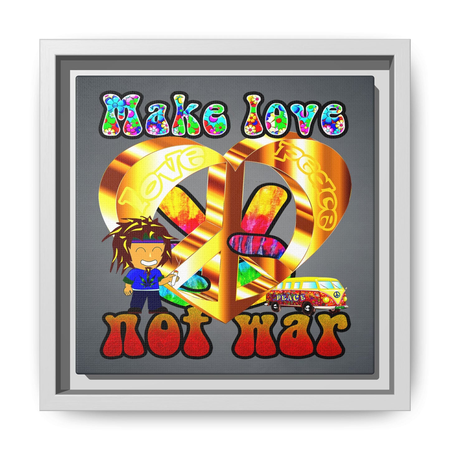 love peace - framed canvas art (grey-light grey)