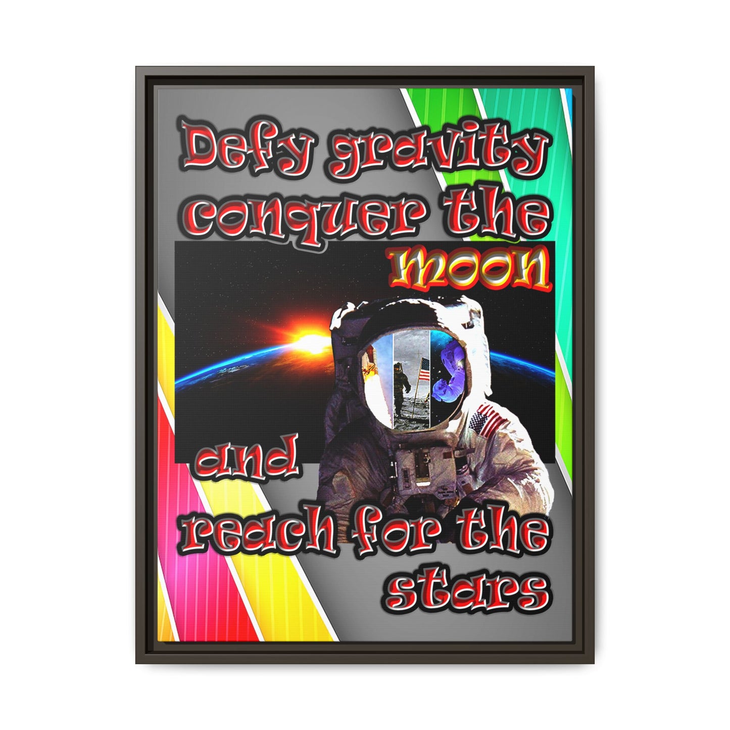 defy conquer reach - framed canvas art (rainbow split)