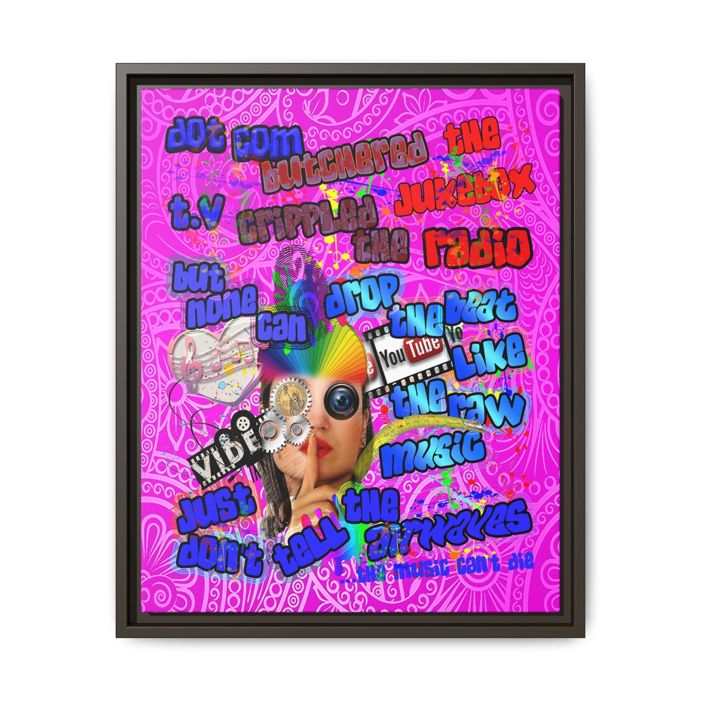 drop the beat - framed canvas art (pink swirl)