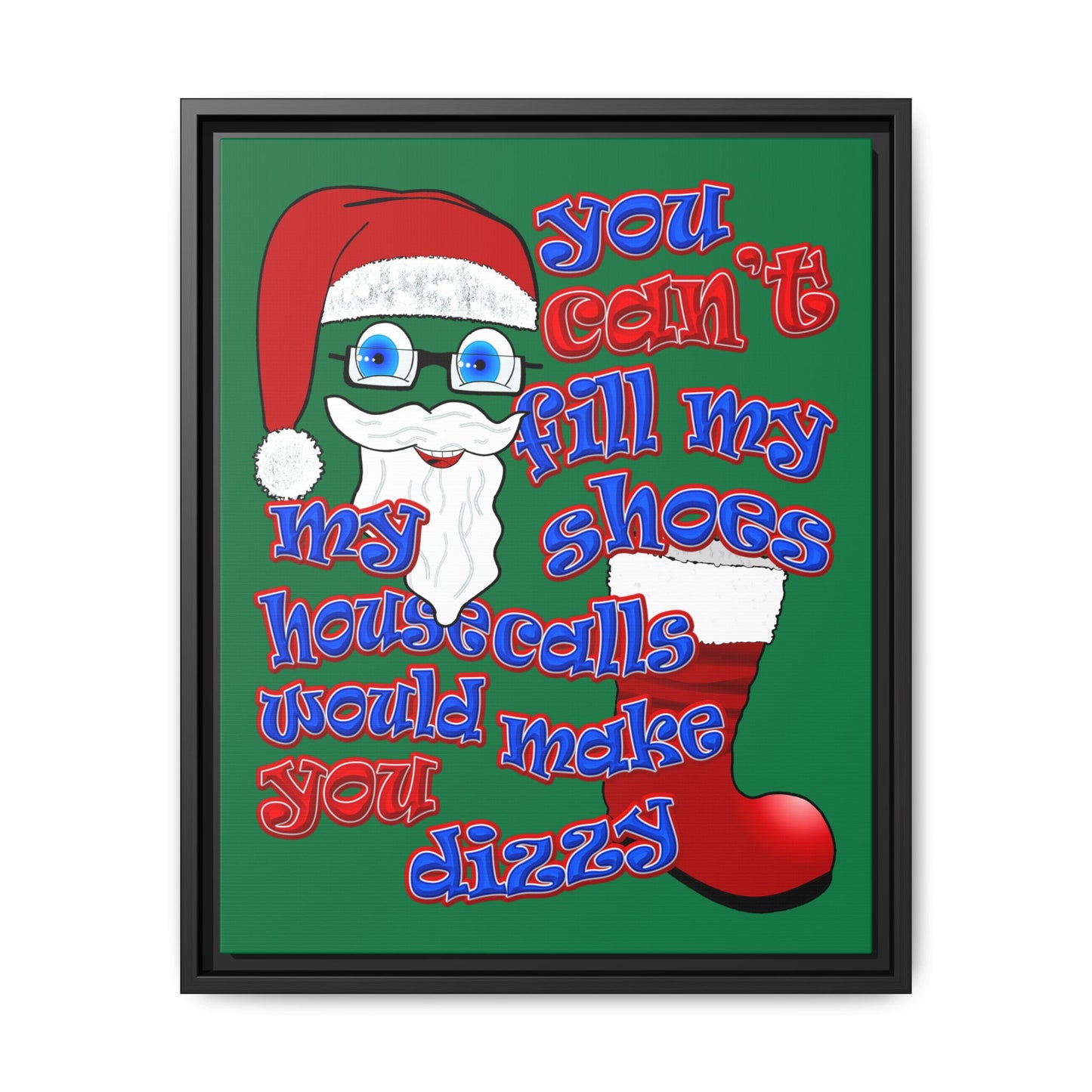 santa's shoes - framed canvas art (dark green)
