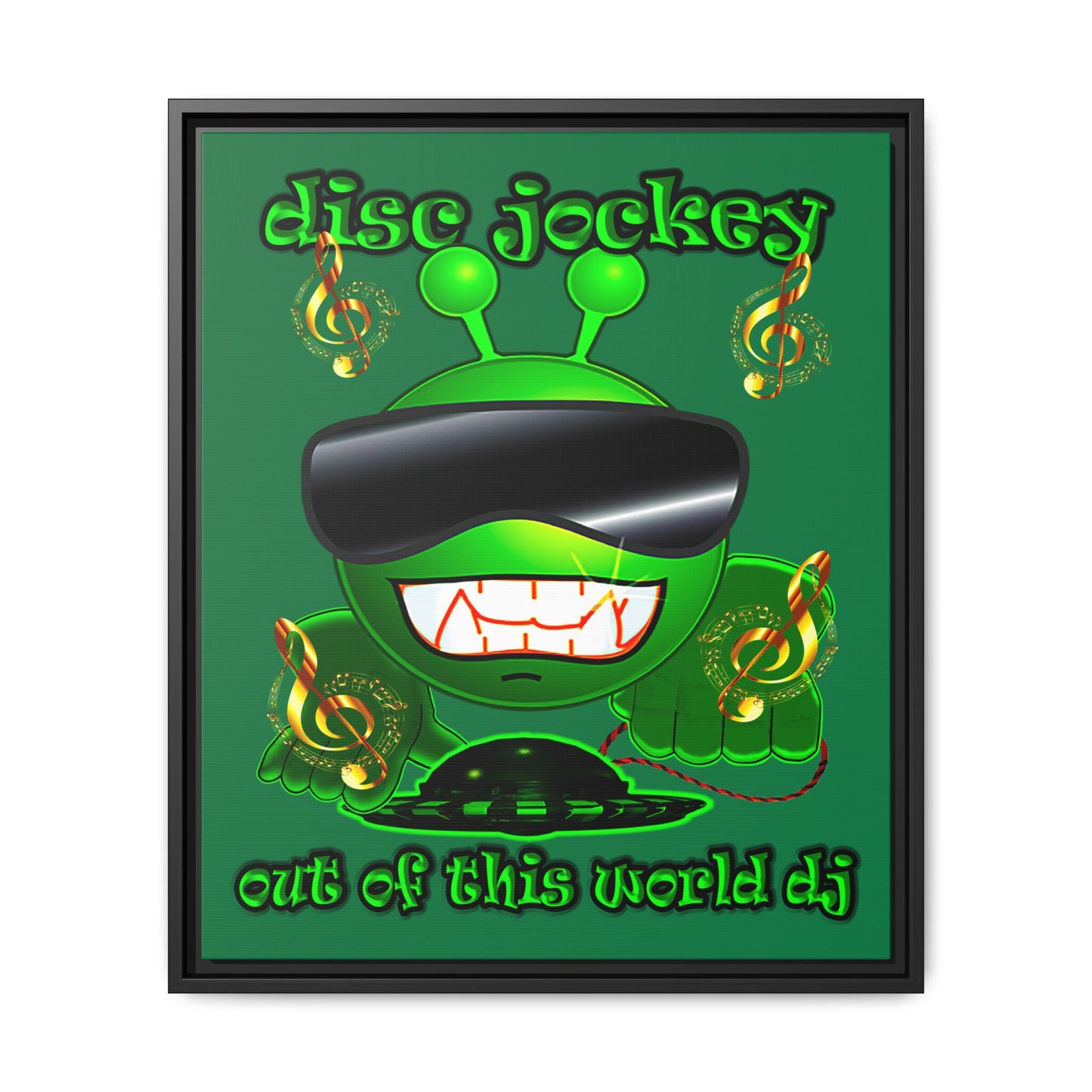 disc jockey - framed canvas art (dark green)