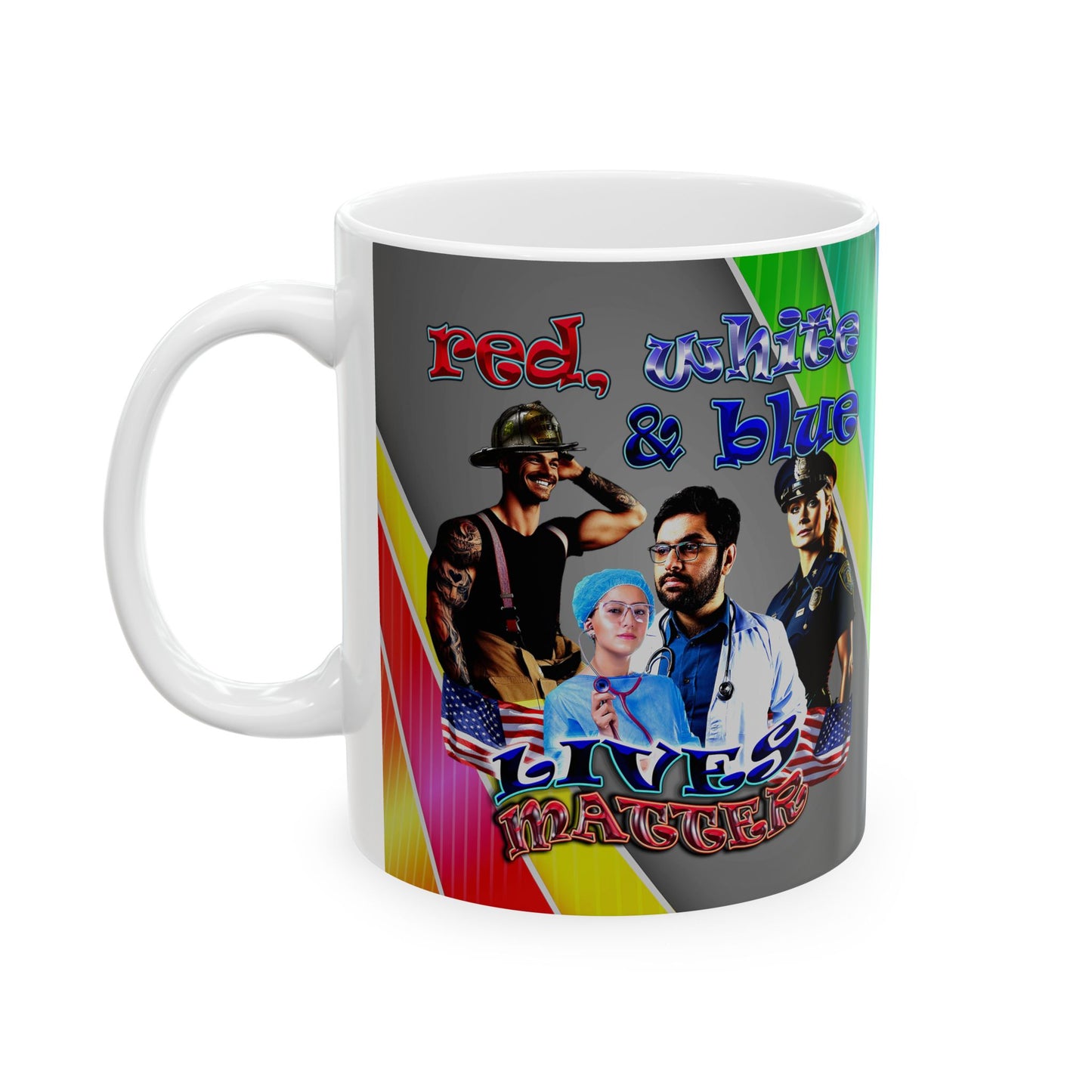 rw&b lives matter - White Mug (rainbow split)