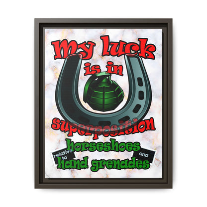 my luck - framed canvas art (white marble)