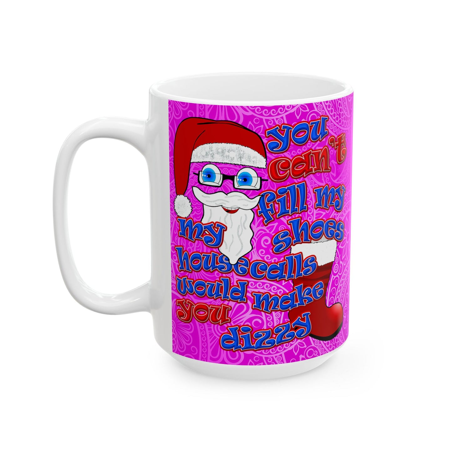santa's shoes - White Mug (pink swirl)