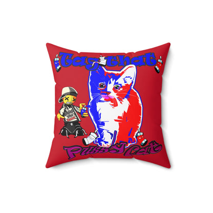 tag that - Spun Polyester Square Pillow - (dark red)
