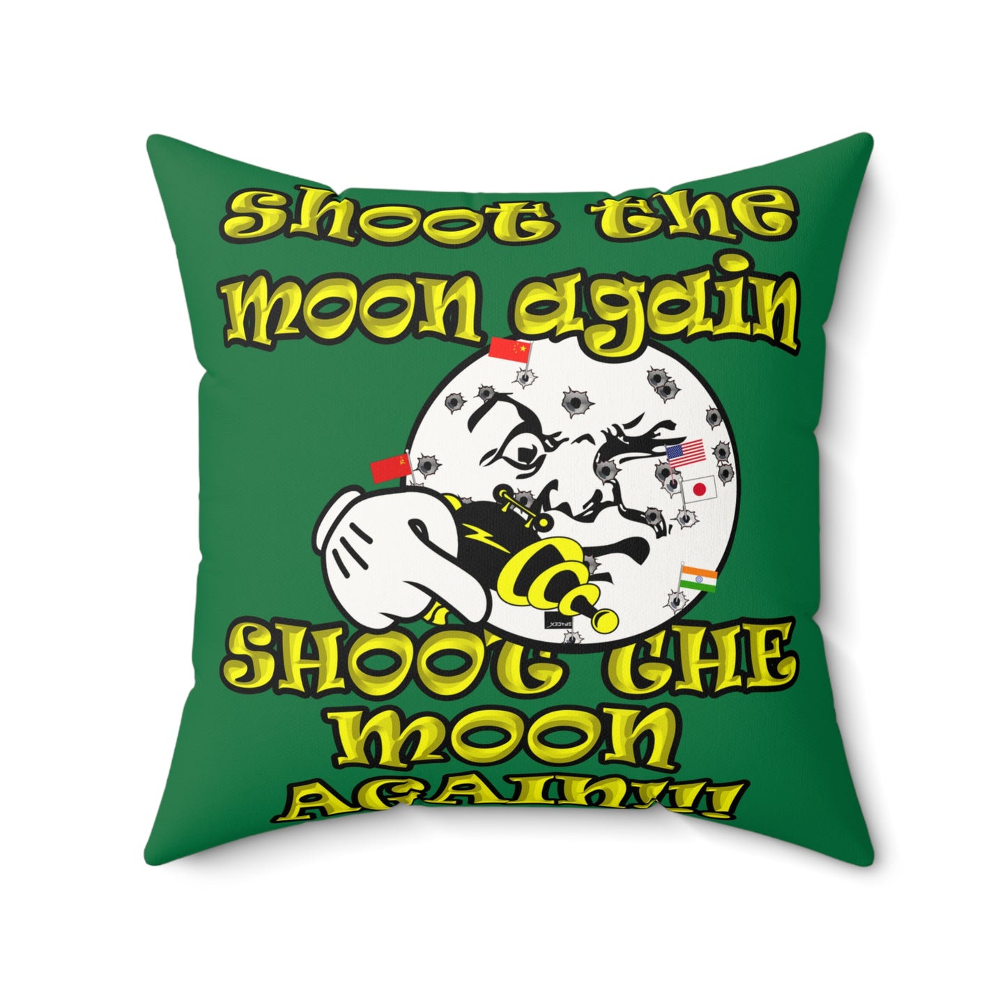 shoot the moon again - Faux Suede Square Pillow - (dark green)