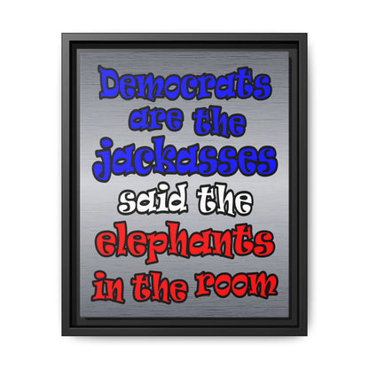 donkeys and elephants - framed canvas art (brushed nickel)