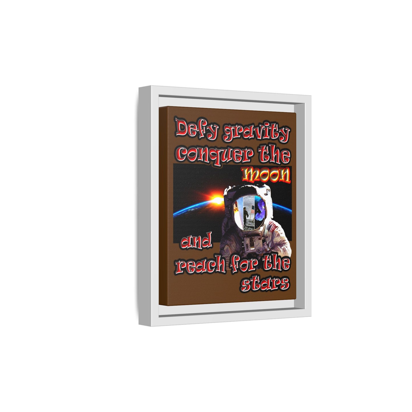 defy conquer reach - framed canvas art (brown)