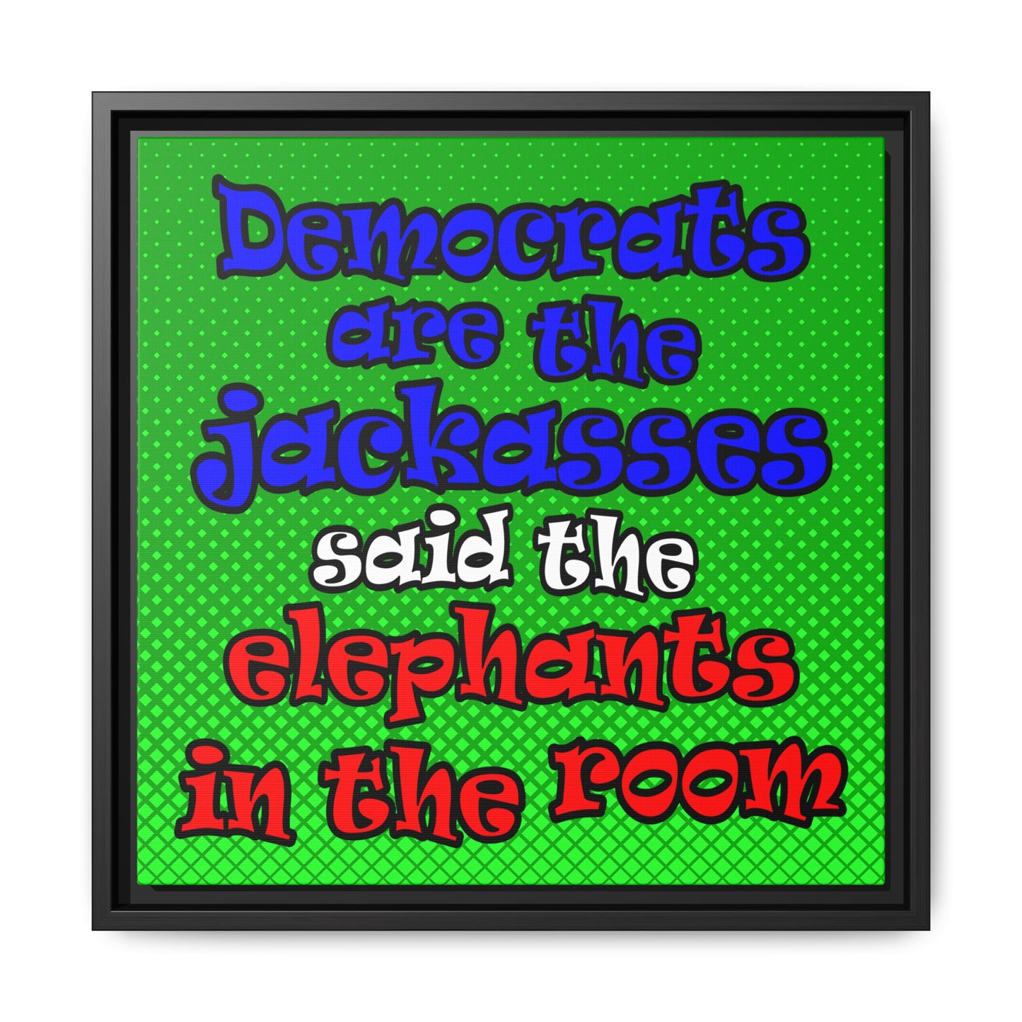 donkeys and elephants - framed canvas art (logo green)