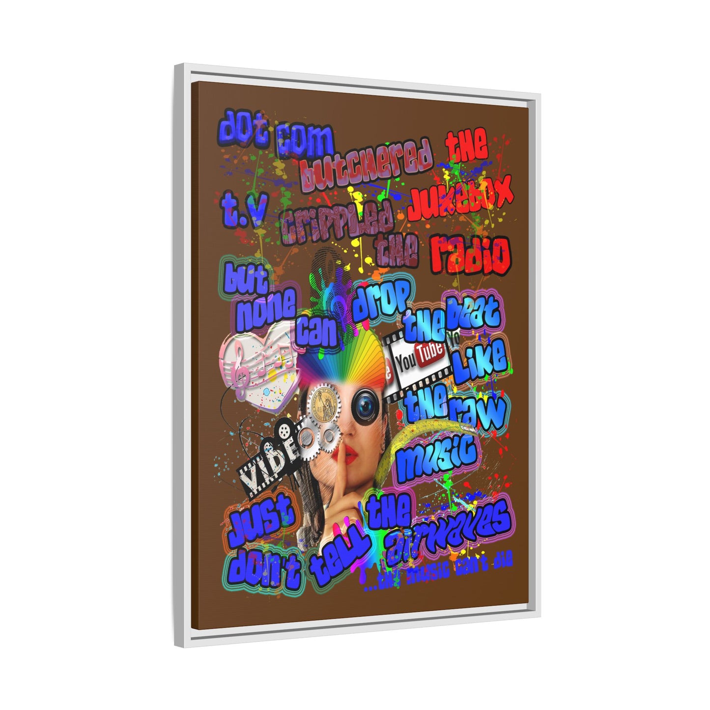 drop the beat - framed canvas art (brown)