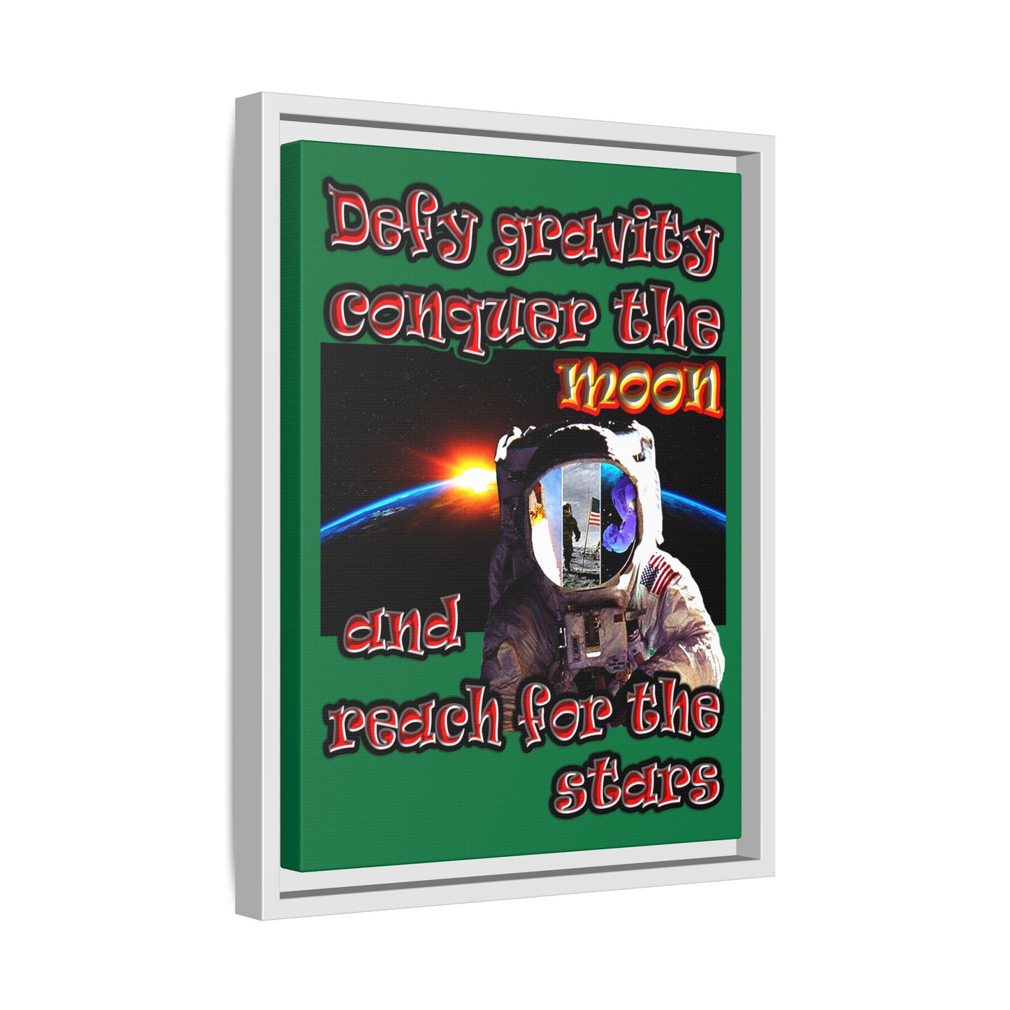 defy conquer reach - framed canvas art (dark green)