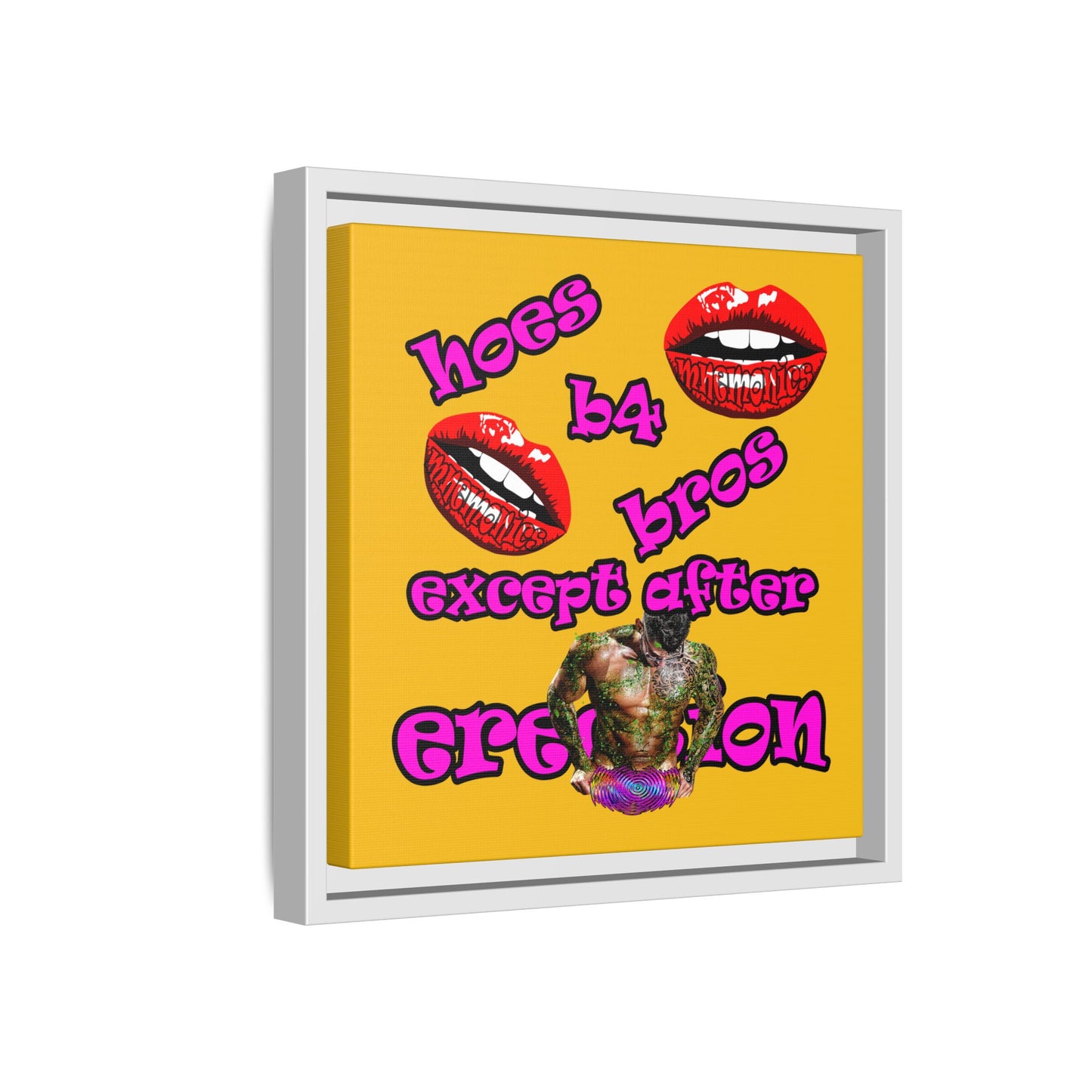 hoes b4 bros - framed canvas art (yellow)