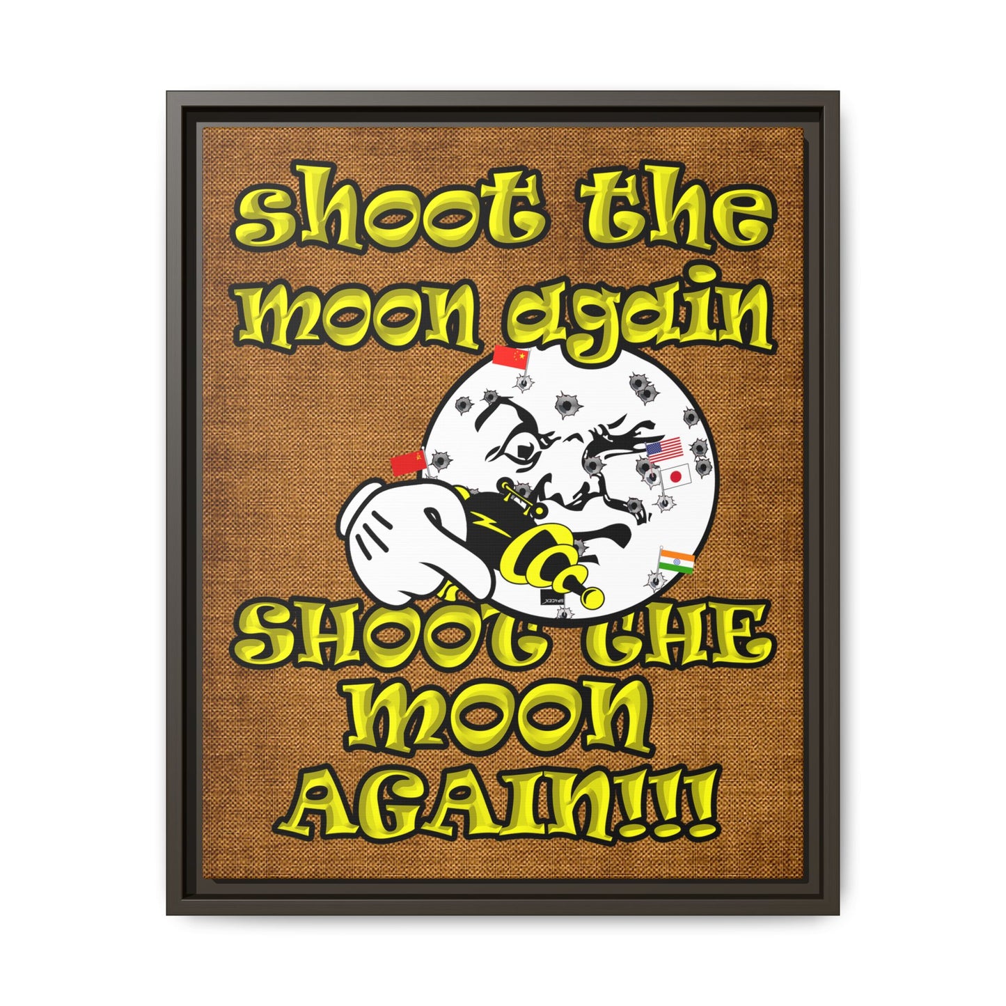 shoot the moon again - framed canvas art (brown papyrus)