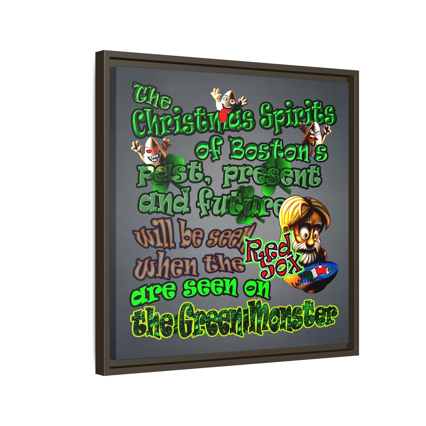 christmas spirits of boston - framed canvas art (grey-light grey)