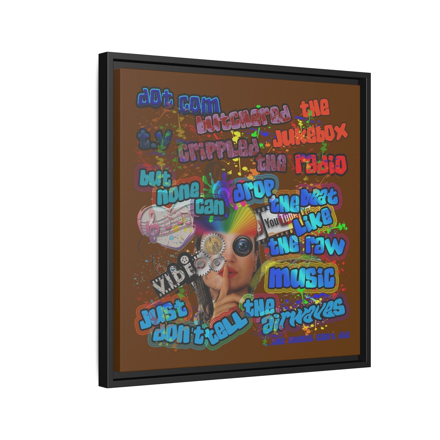 drop the beat - framed canvas art (brown)