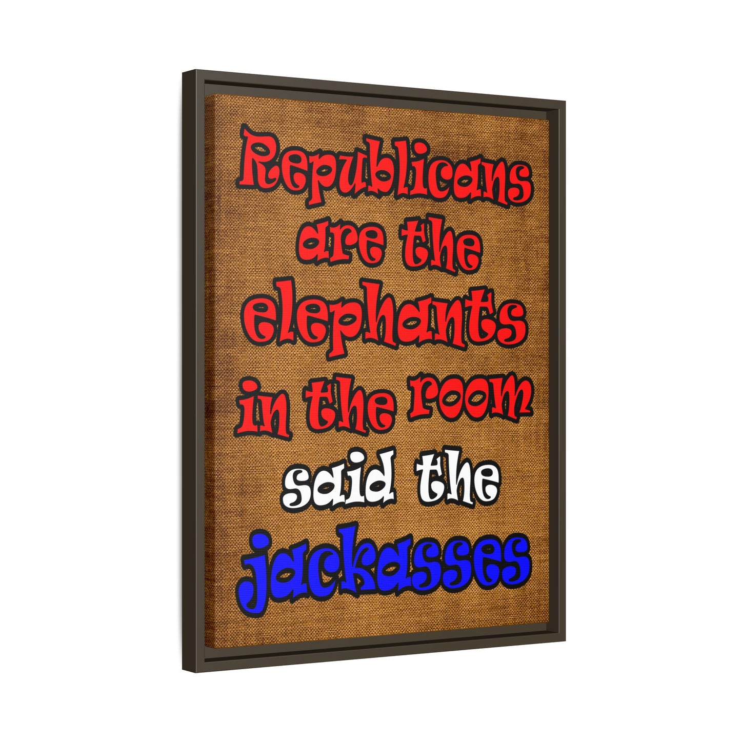 donkeys and elephants - framed canvas art (brown papyrus)