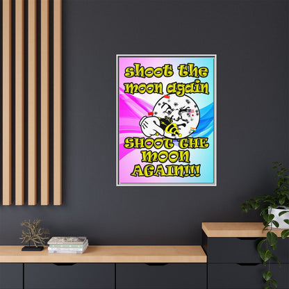 shoot the moon again - framed canvas art (light blue-pink wave)