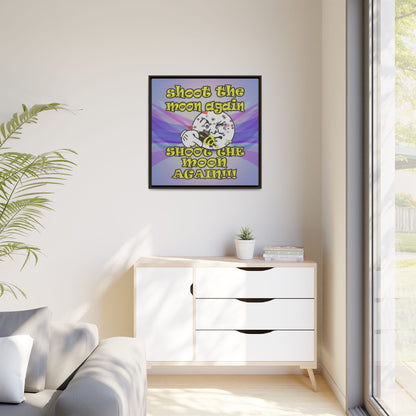 shoot the moon again - framed canvas art (light blue-pink wave)