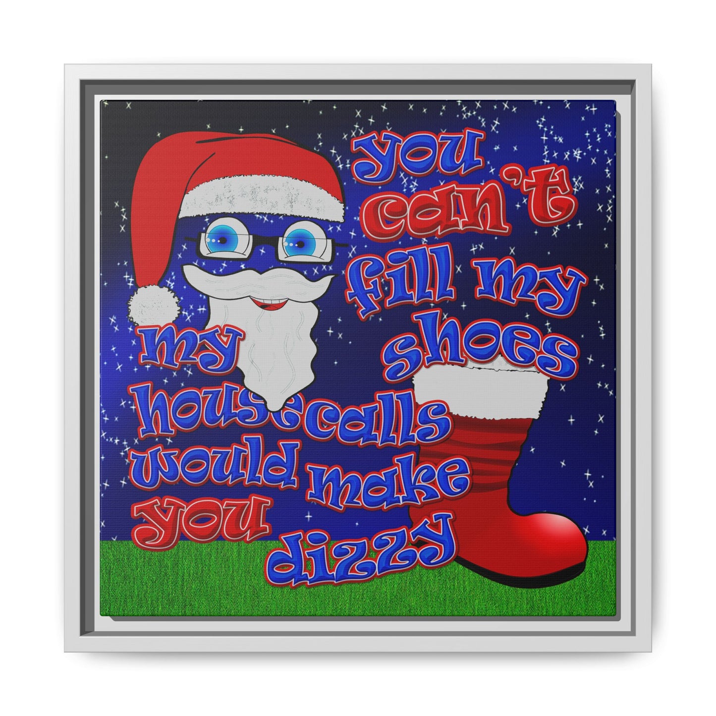 santa's shoes - framed canvas art ('snoops' background)