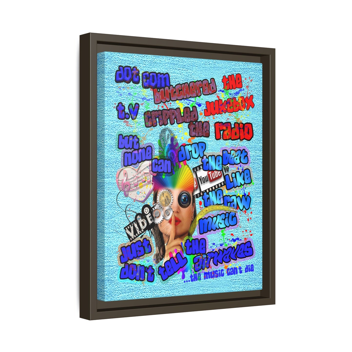 drop the beat - framed canvas art (faded blue)