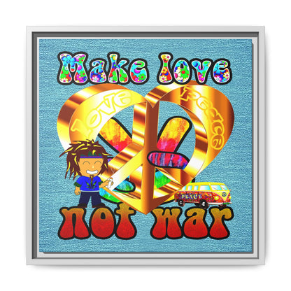 love peace - framed canvas art (faded blue)