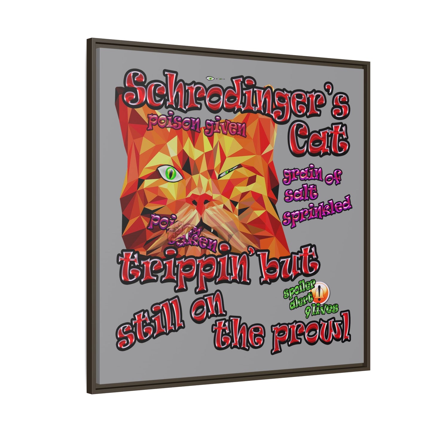 schrodinger's cat - framed canvas art (grey)