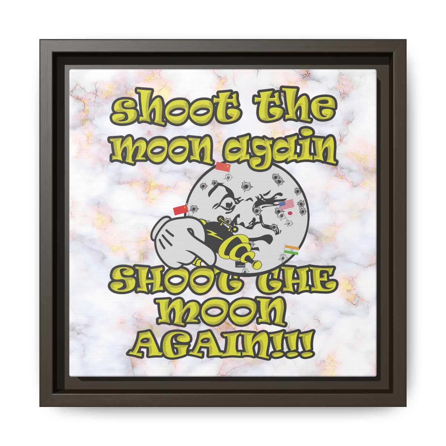 shoot the moon again - framed canvas art (white marble)