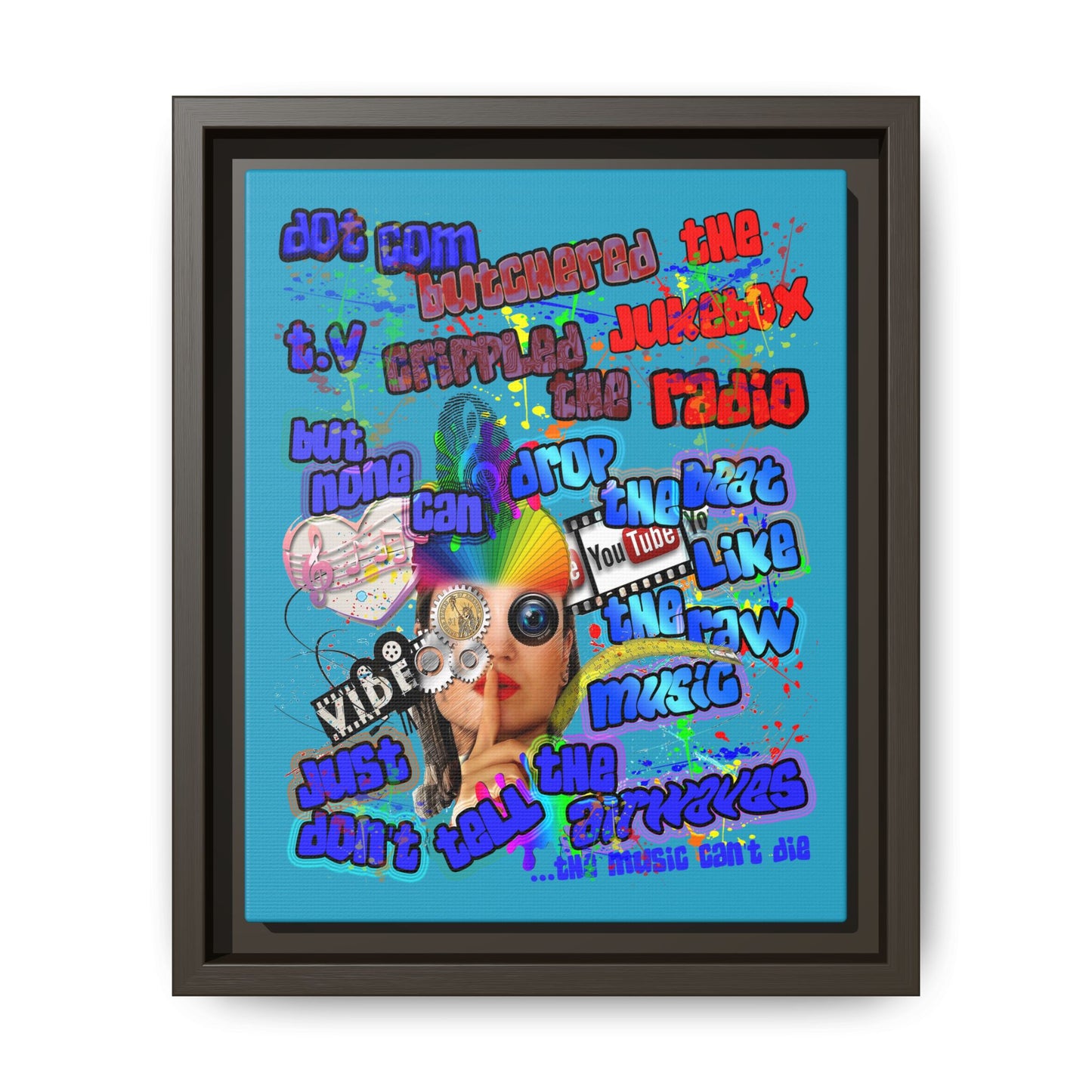 drop the beat - framed canvas art (turquoise)