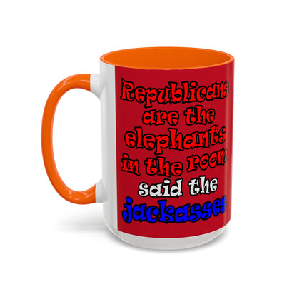 donkeys and elephants - Accent Mug (dark red)