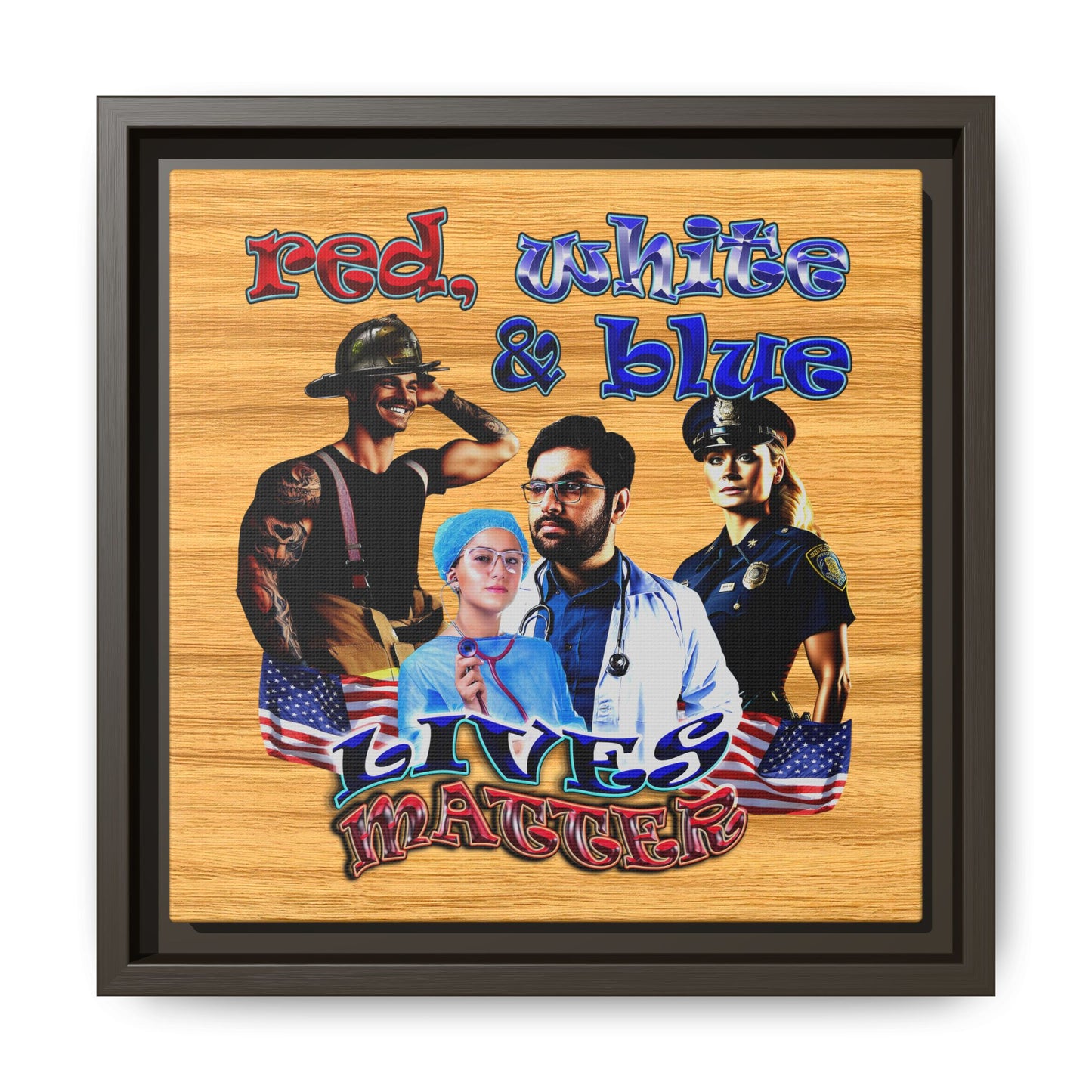 rw&b lives matter - framed canvas art (butterscotch wood finish)