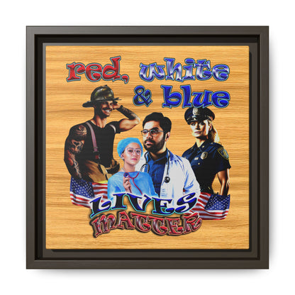 rw&b lives matter - framed canvas art (butterscotch wood finish)