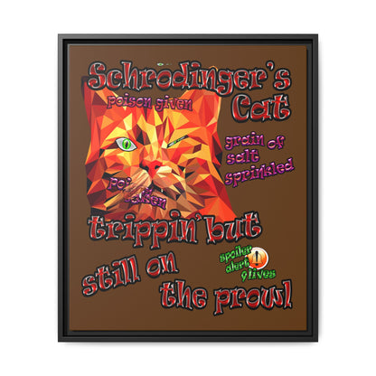 schrodinger's cat - framed canvas art (brown)