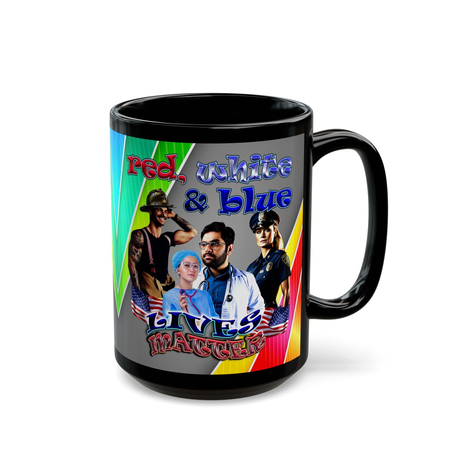 rw&b lives matter - Black Mug (rainbow split)