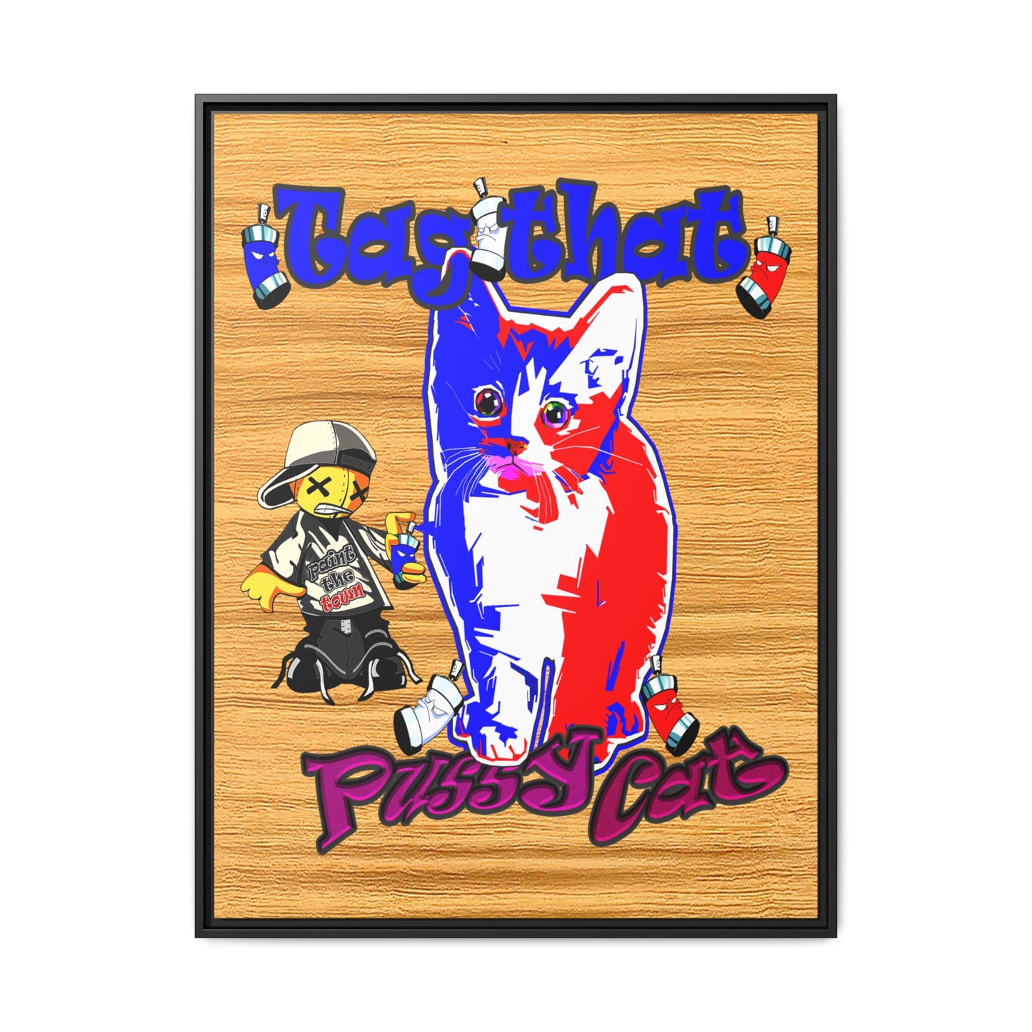 tag that - framed canvas art (butterscotch wood finish)
