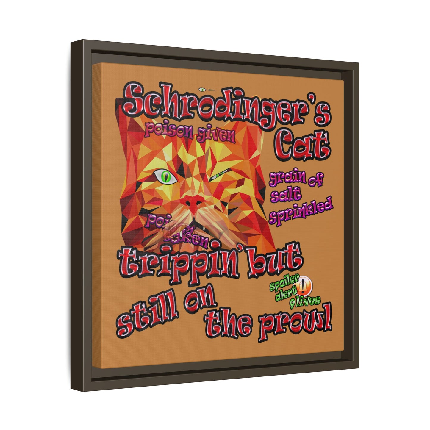 schrodinger's cat - framed canvas art (light brown)